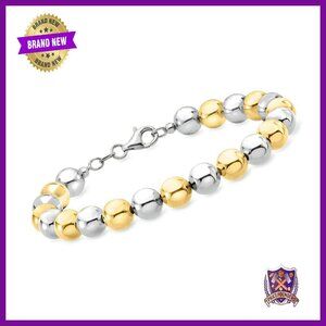 8mm Sterling Silver Gold Overlay Bead Bracelet Italian Crafted